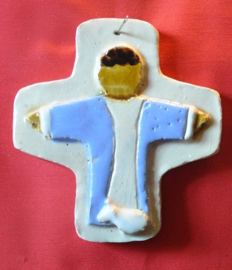 crucifix mural en faience bon berger ou agneau de dieu, Ophalen of Verzenden