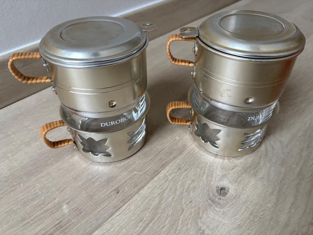 Set van 2 Vintage koffiefilter met tas in glas Durobor, Ophalen of Verzenden, Gebruikt