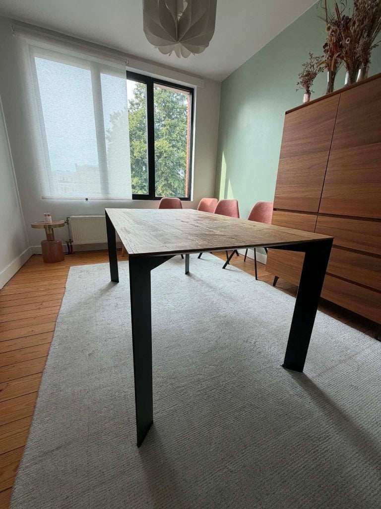 Tafel Juntoo in gerecycleerd teak, Huis en Inrichting, Tafels | Eettafels, Ophalen, Zo goed als nieuw, Teakhout