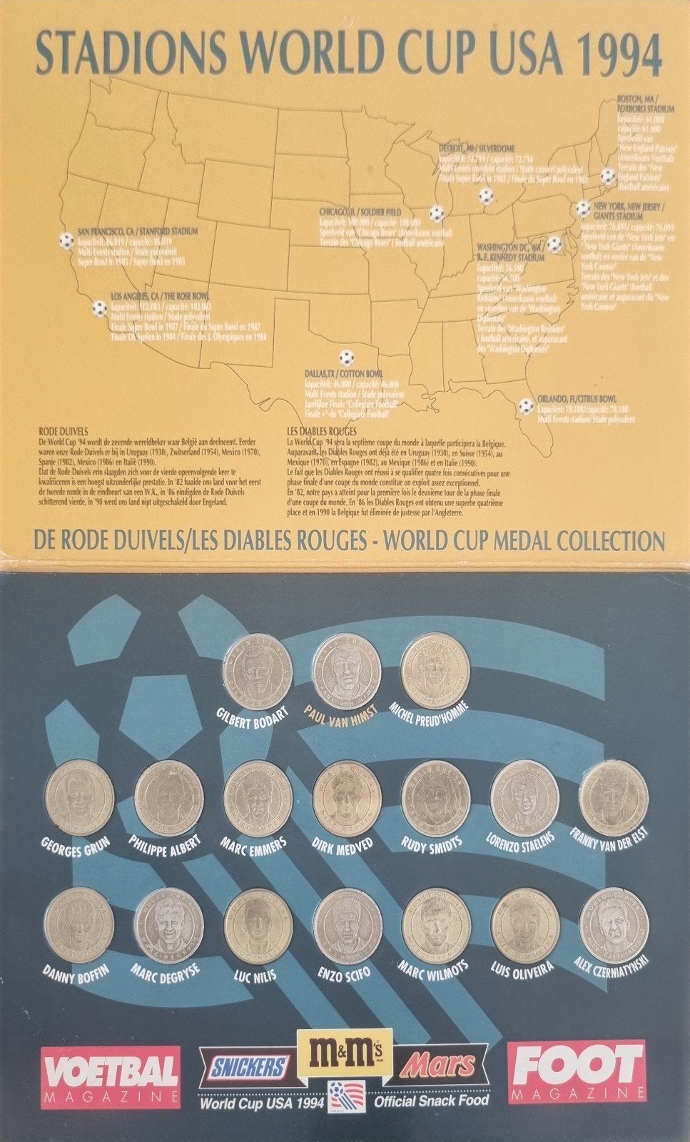 Volledige collectie voetbalmedailles Rode Duivels - WK USA 1, Verzenden