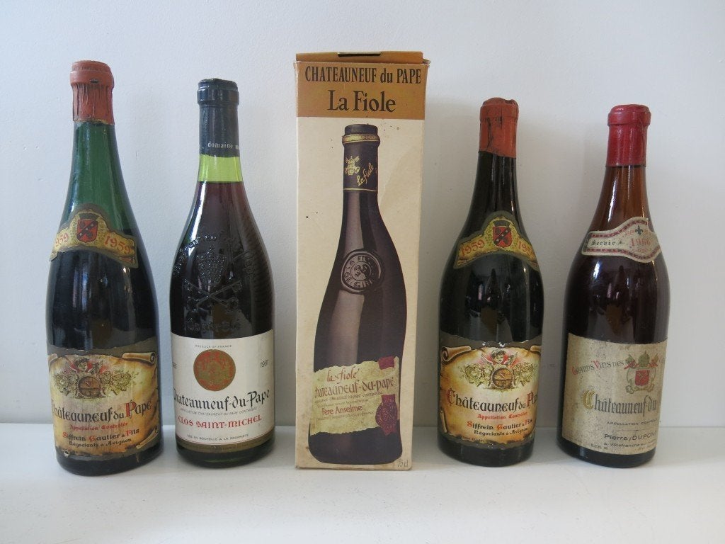 Collectie vintage wijn Chateauneuf – du-pape 5st, Ophalen of Verzenden, Gebruikt, Vol