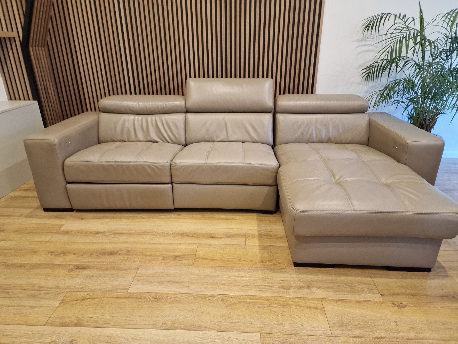 Lederen zetel Natuzzi, taupe, Huis en Inrichting, Ophalen, Gebruikt, Leer