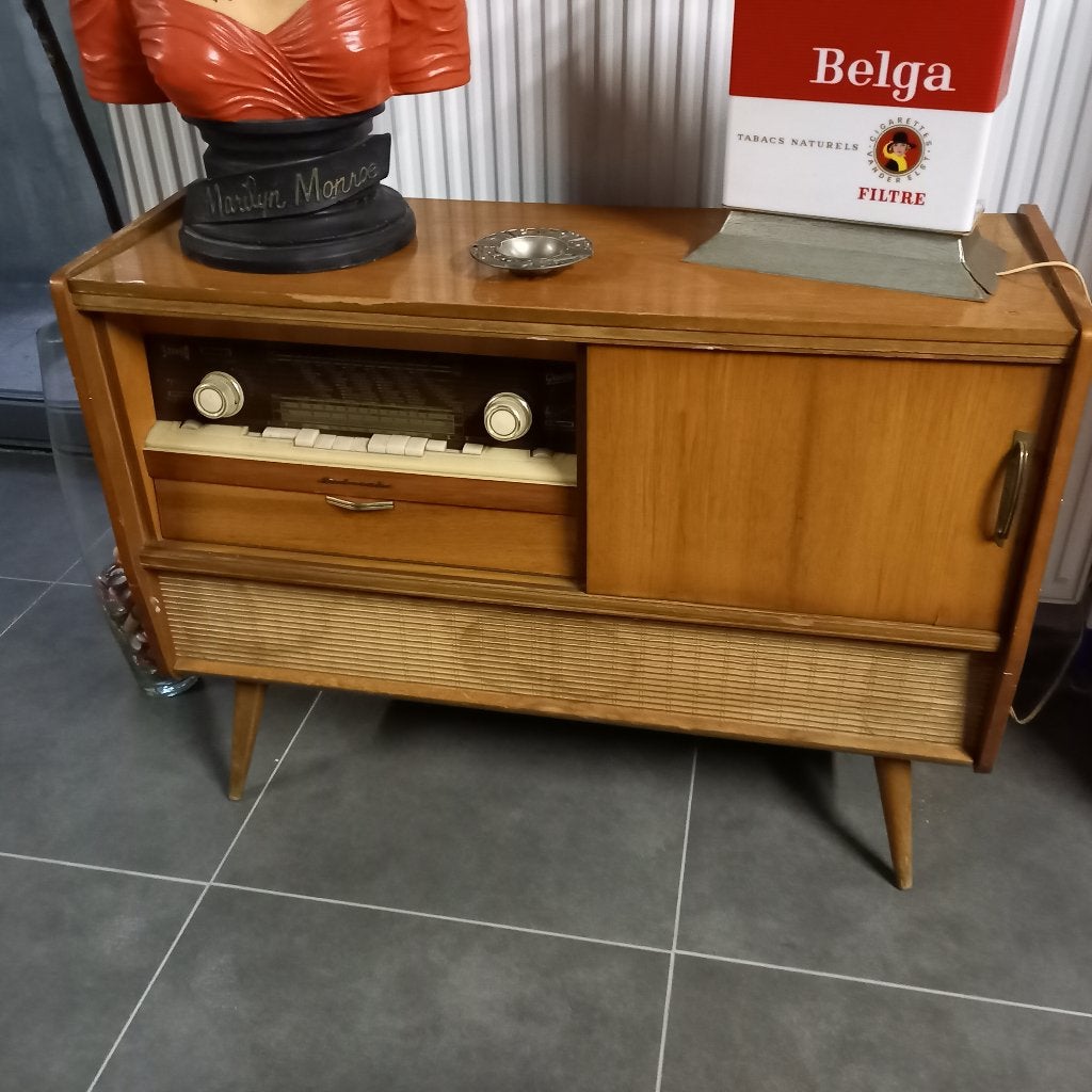 Graetz radio en Ebner REX  platenspeler in vintage kast, Audio, Tv en Foto, Platenspelers, Ophalen, Platenspeler
