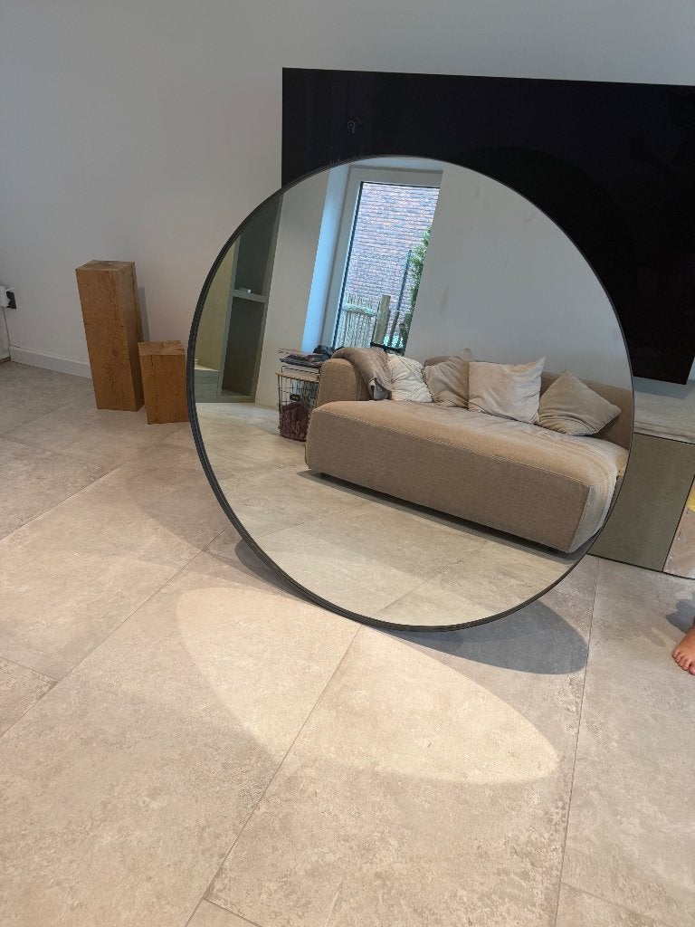 Spiegel, Huis en Inrichting, Woonaccessoires | Spiegels, Ophalen, 100 tot 150 cm, Rond, Zo goed als nieuw