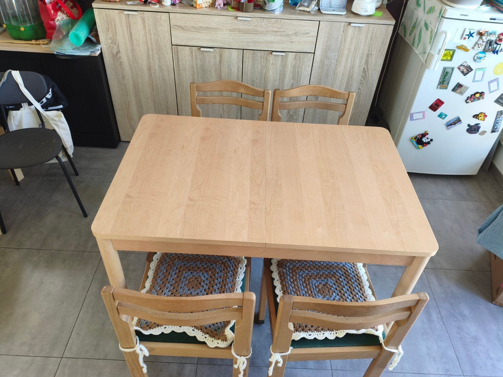 IKEA RÖNNINGE Eetkamertafel (uitschuifbaar, berken) + 4 bijp, Ophalen
