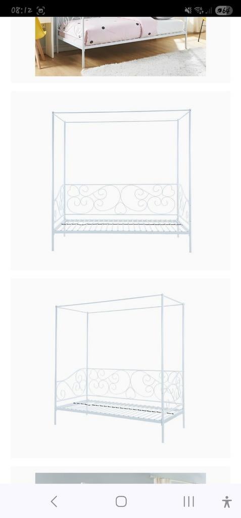 1 persoon hemelbed, Ophalen, Wit