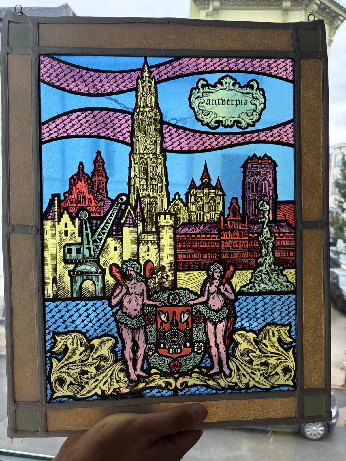 Glas in lood raam - Antwerpia, Antiek en Kunst, Ophalen