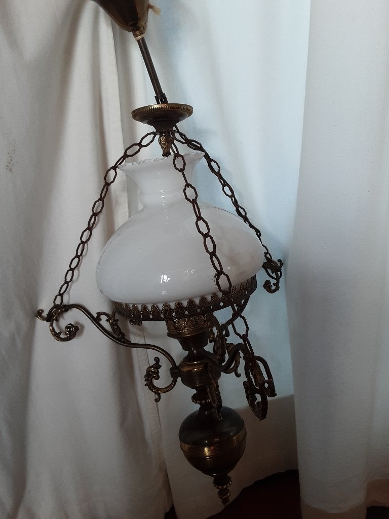Koperen hanglamp, Ophalen, Gebruikt, Glas, E27 (groot)
