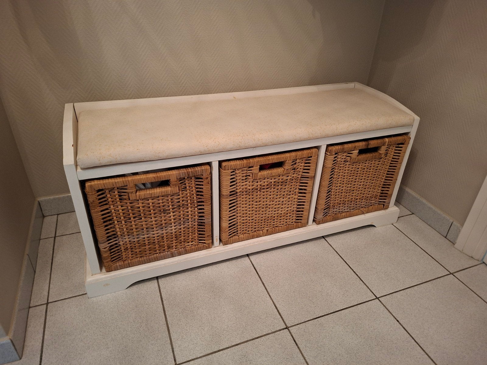 banc blanc L avec matelas et 3 paniers, Enlèvement