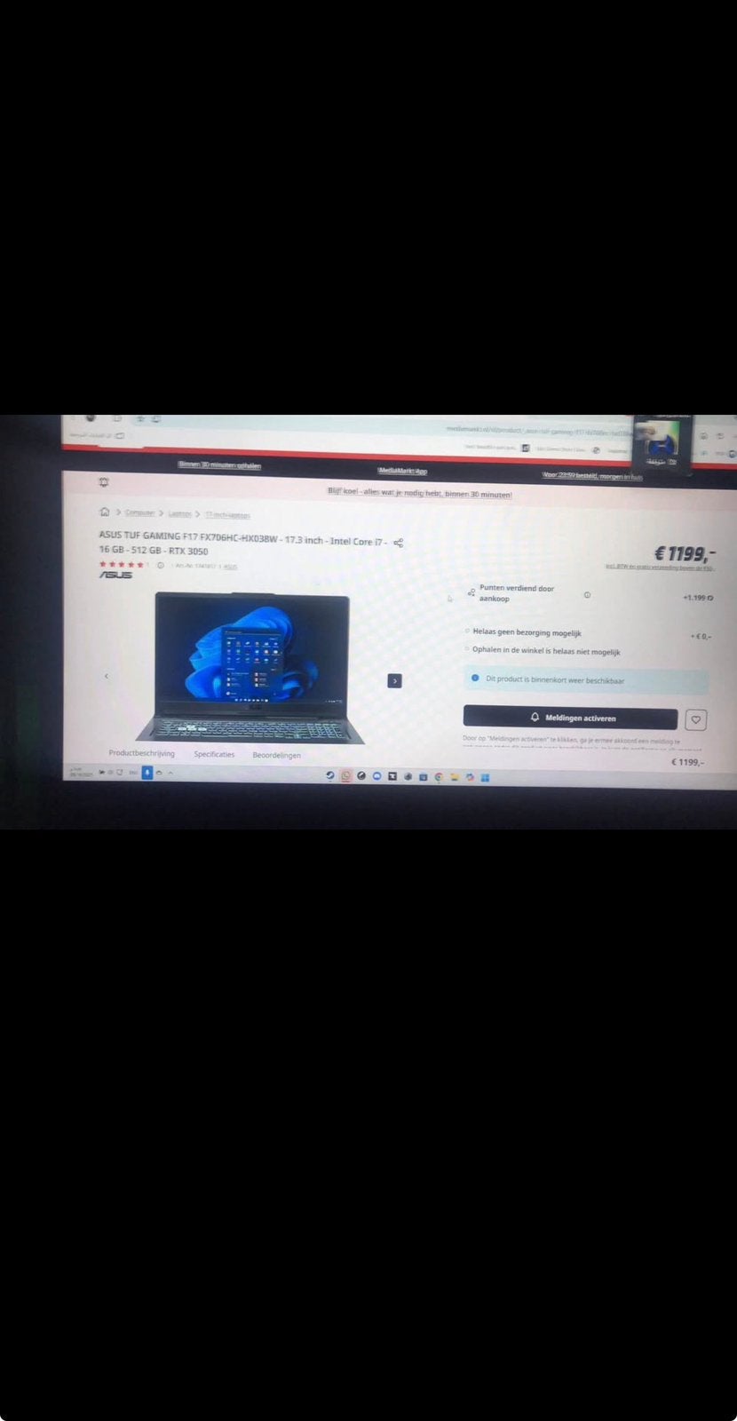 ASUS TUF Gaming F17 - i7-11800H, RTX 3050, 16GB RAM, Ophalen, Gebruikt, Met videokaart, 2 tot 3 Ghz