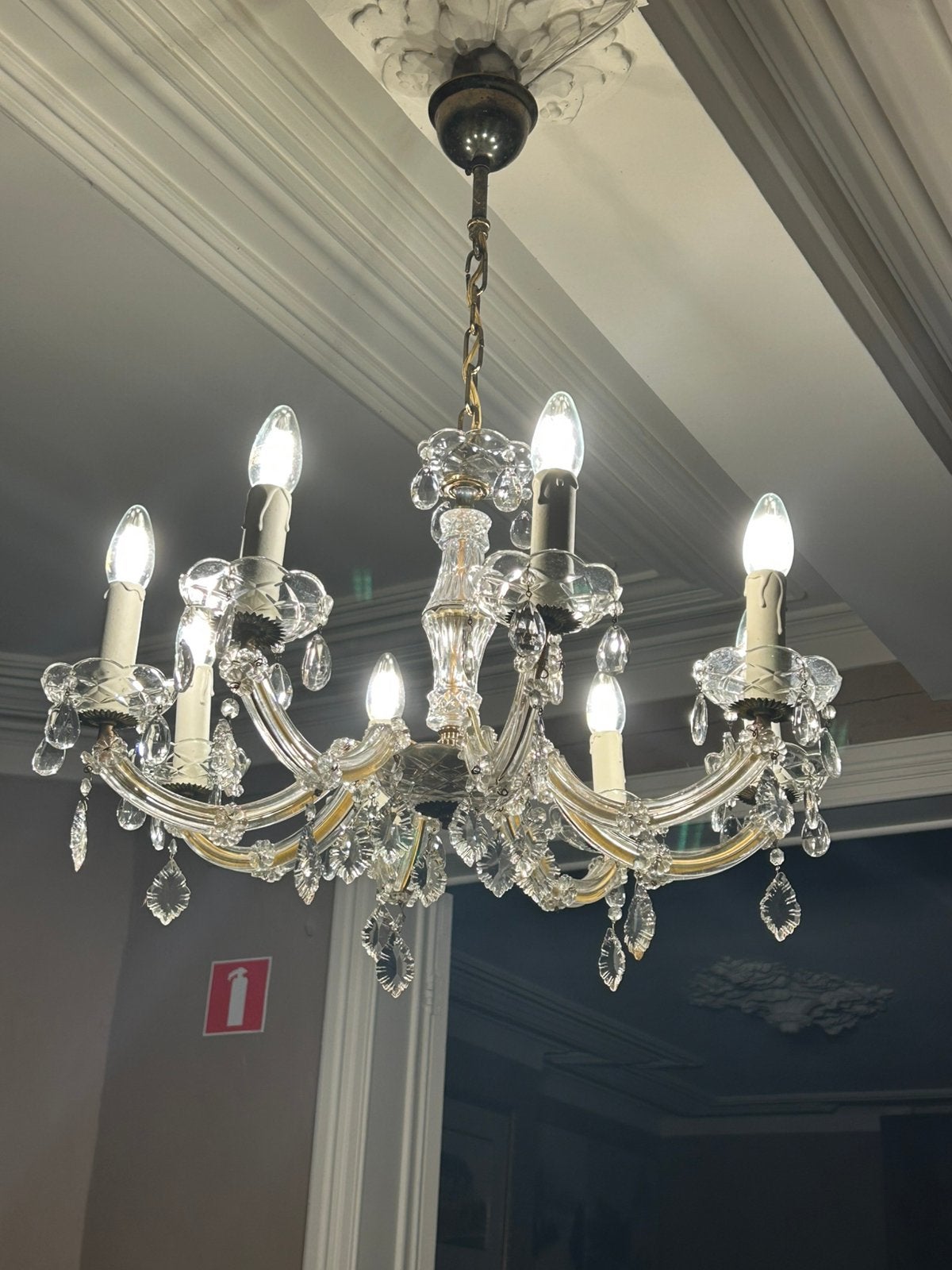 Kristallen luster 8 lichtpunten, Ophalen, Gebruikt, Glas, E14 (klein)