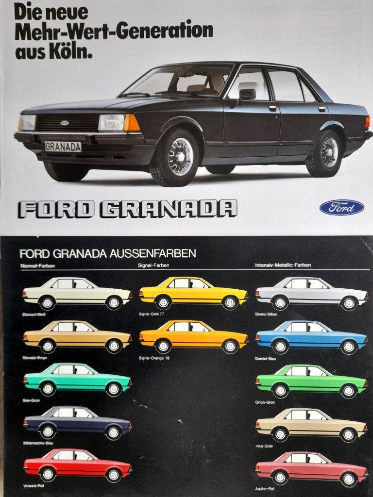 Ford Granada, brochure 8/1980 + feuillet couleur 1977, Envoi, Comme neuf, Ford