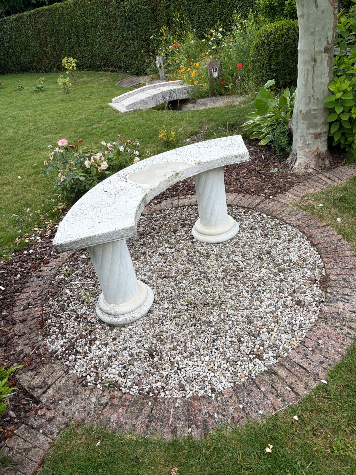 Sierbank voor tuin - Halfrond stenen tuinbankje, Tuin en Terras, Tuinbeelden, Ophalen, Gebruikt