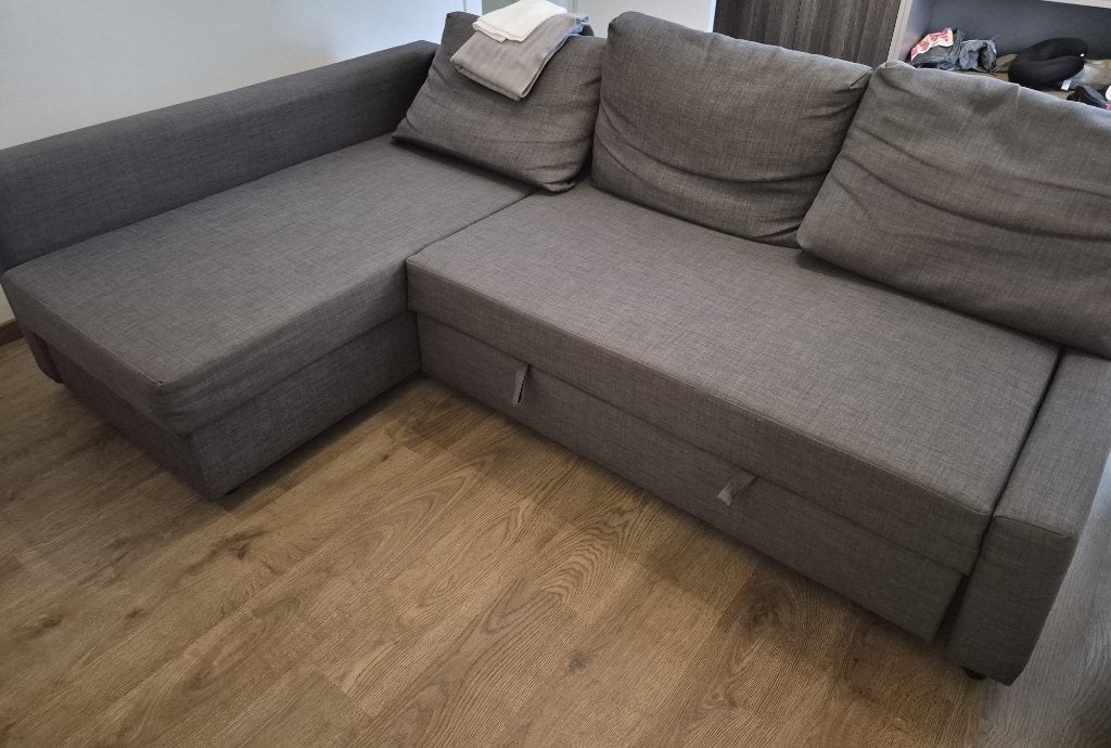 Friheten slaapbank, Huis en Inrichting, Ophalen, Gebruikt, Overige maten, Grijs