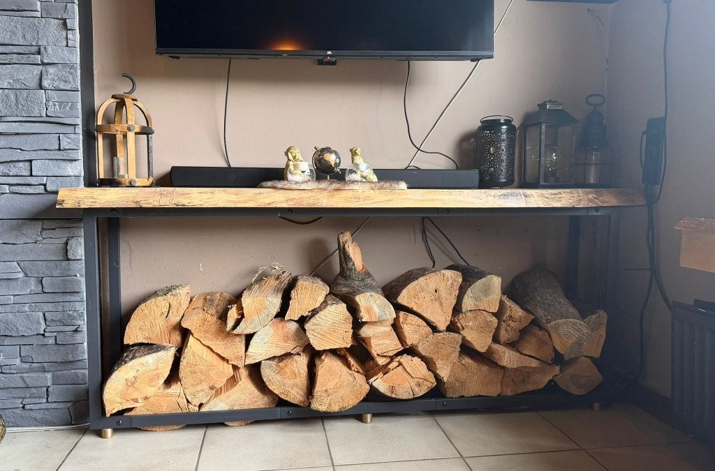 TV-meubel met massief boomstamblad, Ophalen, 150 tot 200 cm, Zo goed als nieuw, Minder dan 100 cm