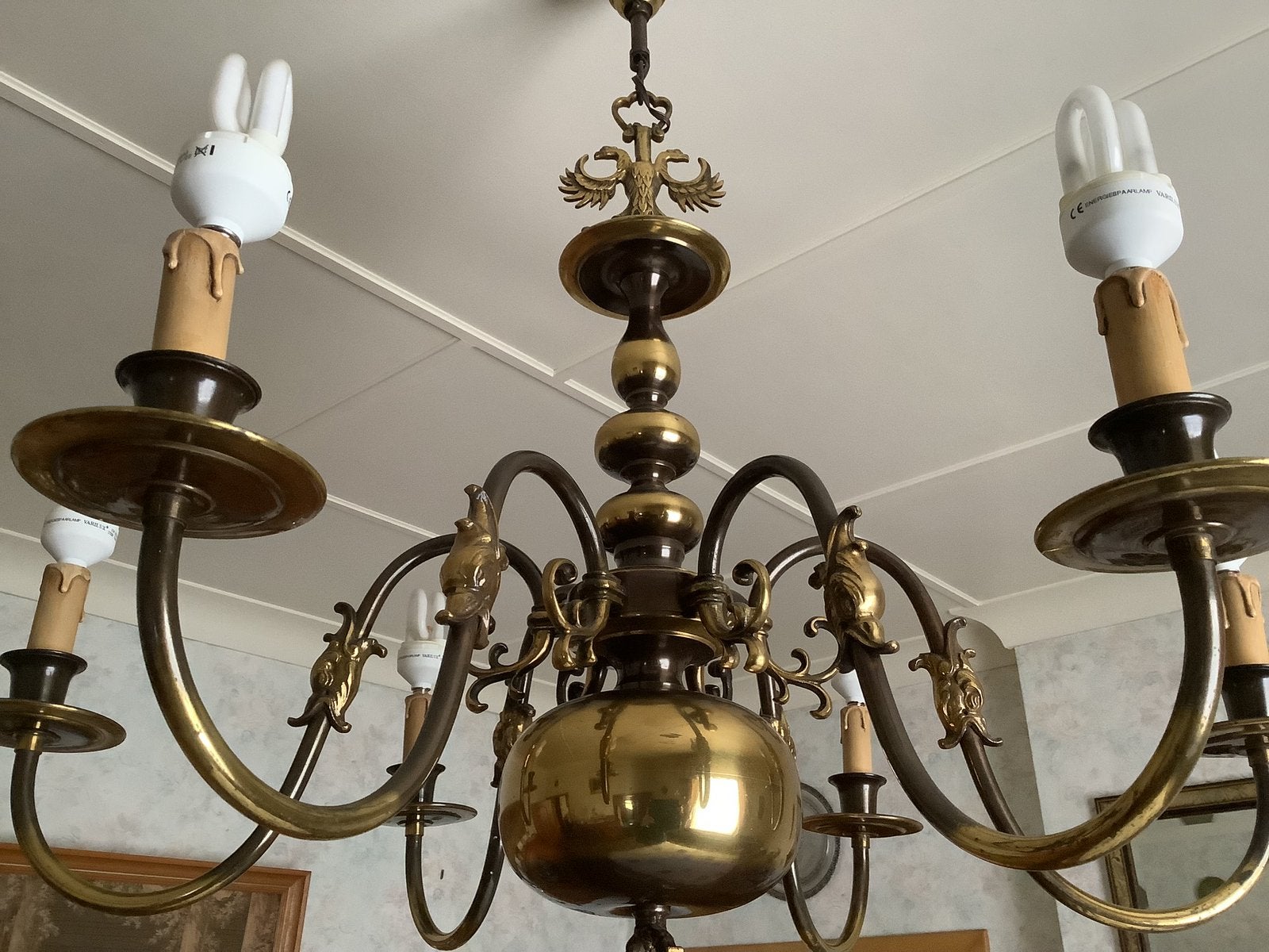 Koperen luster., Huis en Inrichting, Lampen | Kroonluchters, Ophalen, Zo goed als nieuw