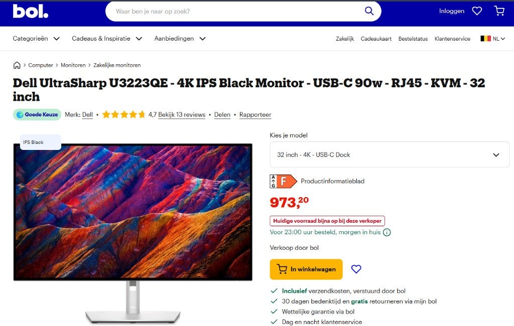 Dell UltraSharp U3223QE 900€ nu 250€ 32inch 4K ultrasharp, IPS, Hoofdtelefoonaansluiting, Nieuw, Ultra HD (4K)