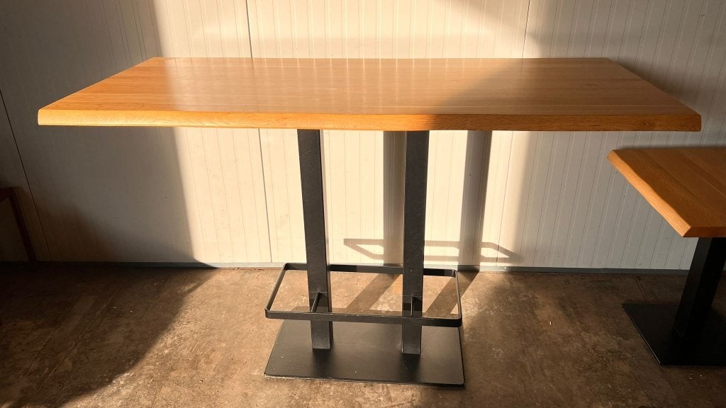 Hoge tafel / bartafel met houten blad – 180 x 80 cm, Huis en Inrichting, Tafels | Eettafels, Ophalen, Eikenhout, 50 tot 100 cm