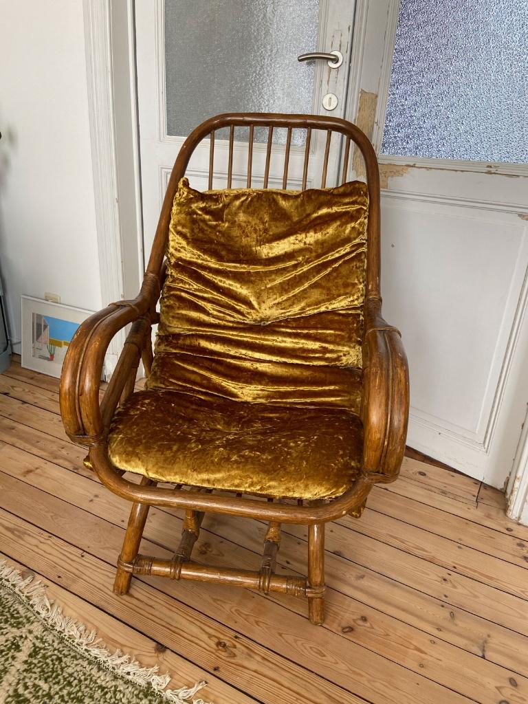 Vintage fauteuil van rotan, Huis en Inrichting, Fauteuils, Ophalen, Gebruikt, Vintage, 50 tot 75 cm