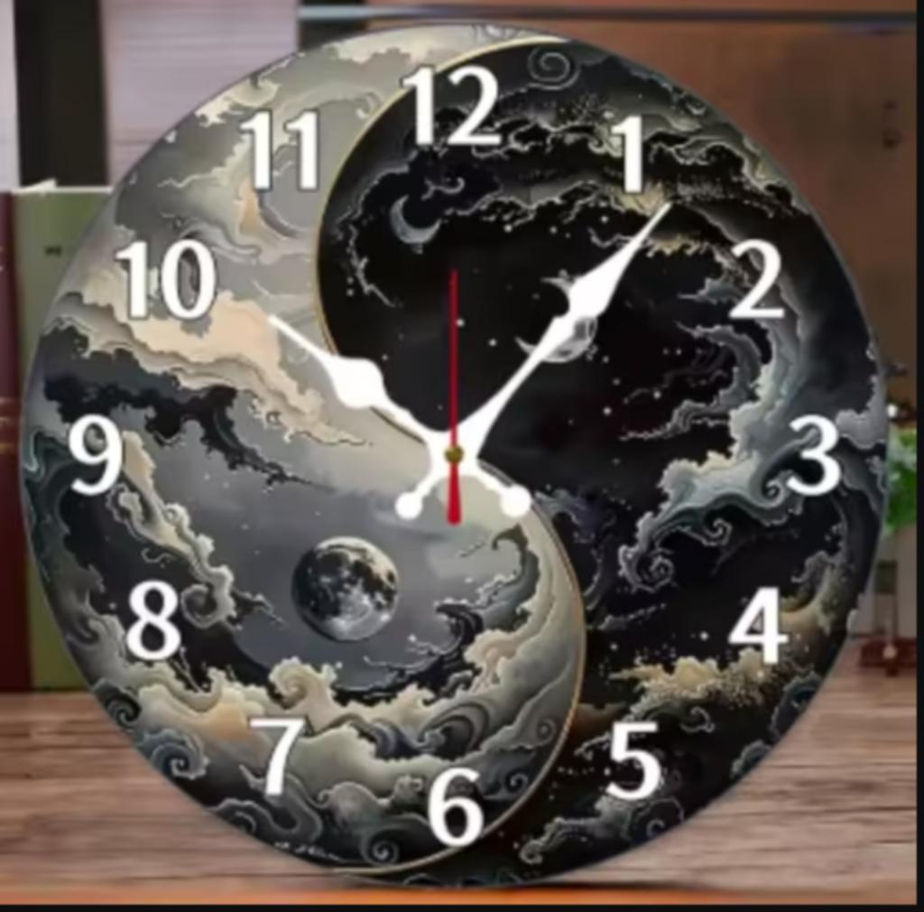 Horloge murale ronde en bois analogique Jour et Nuit (25cm), Enlèvement ou Envoi, Neuf, Horloge murale