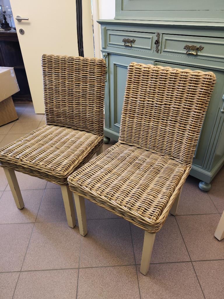 Twee rotan eetkamerstoelen, Huis en Inrichting, Ophalen, Gebruikt, Twee, Bruin