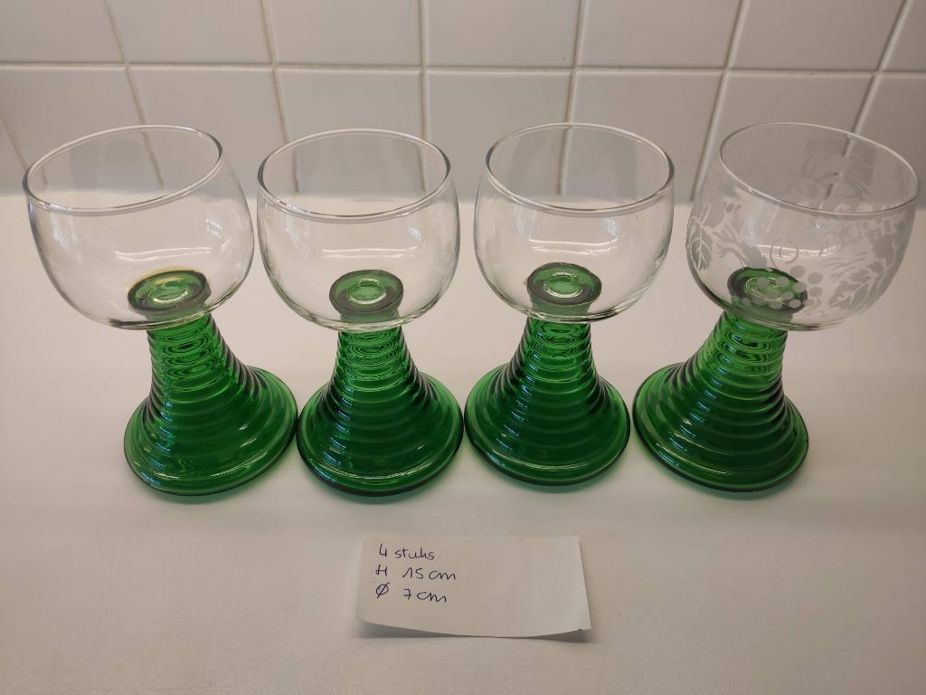 Vintage moezel wijnglazen met holle voet, 4 stuks, Ophalen