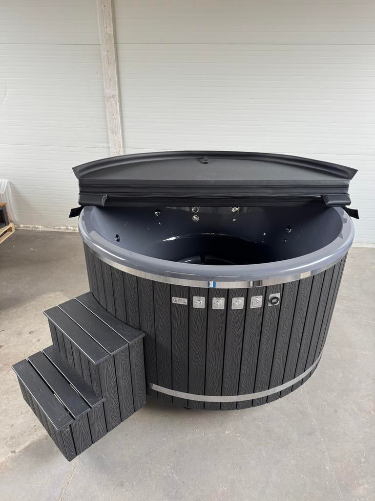 Hot tub 4–5 pers. met externe kachel, hydro & bubbels, Tuin en Terras, Bubbelbaden en Hottubs, Nieuw, Vast, Ophalen of Verzenden
