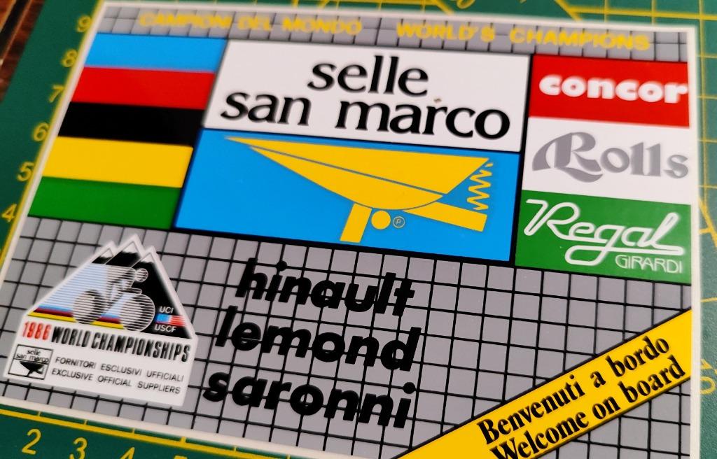 Sticker Wielrennen Selle San Marco Hinault, LeMond, Saronni, Verzamelen, Stickers, Ophalen of Verzenden