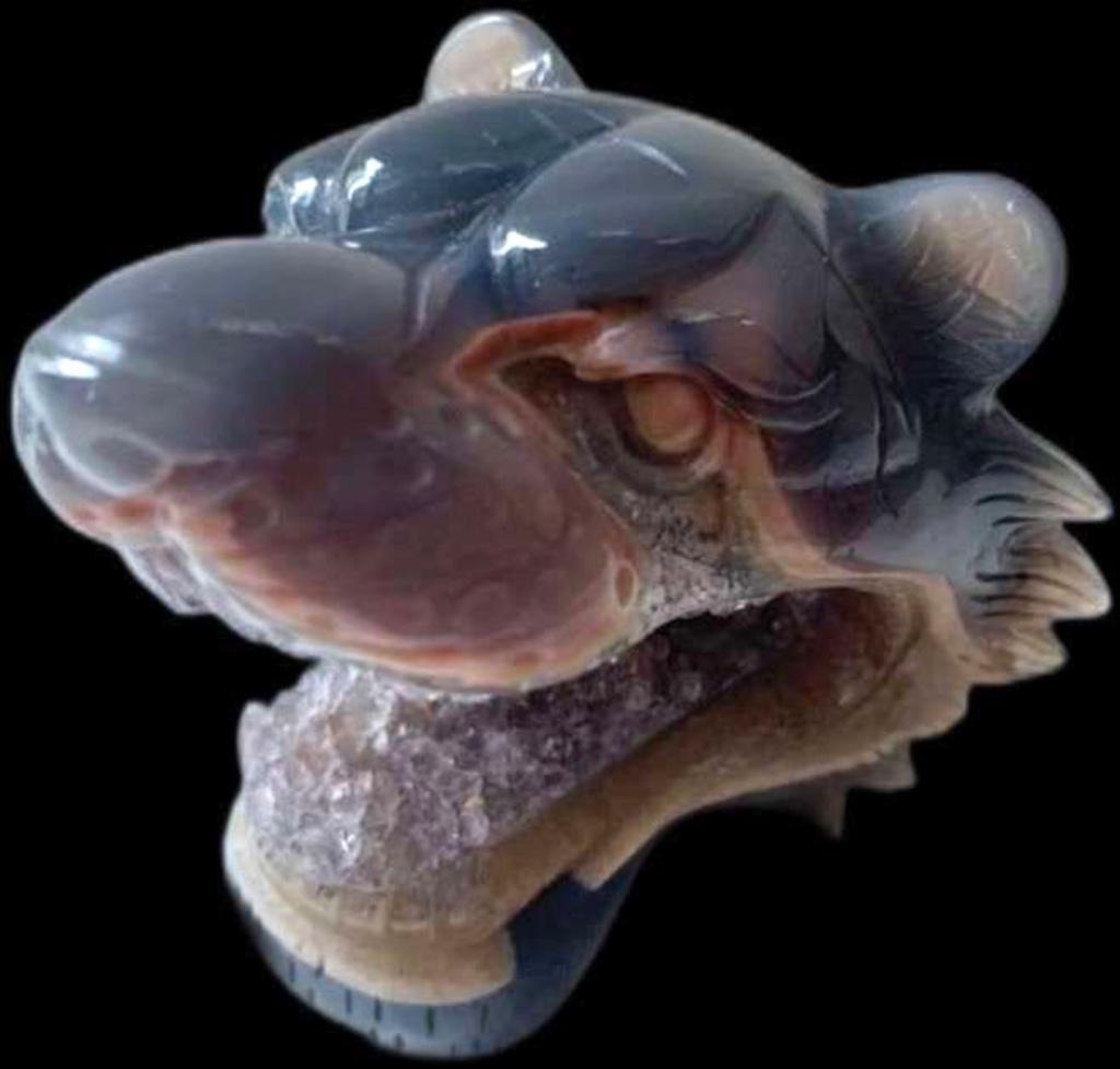Agaat Tijger Kop Beeld Kwarts Amethist Amethyst, Verzamelen, Verzenden