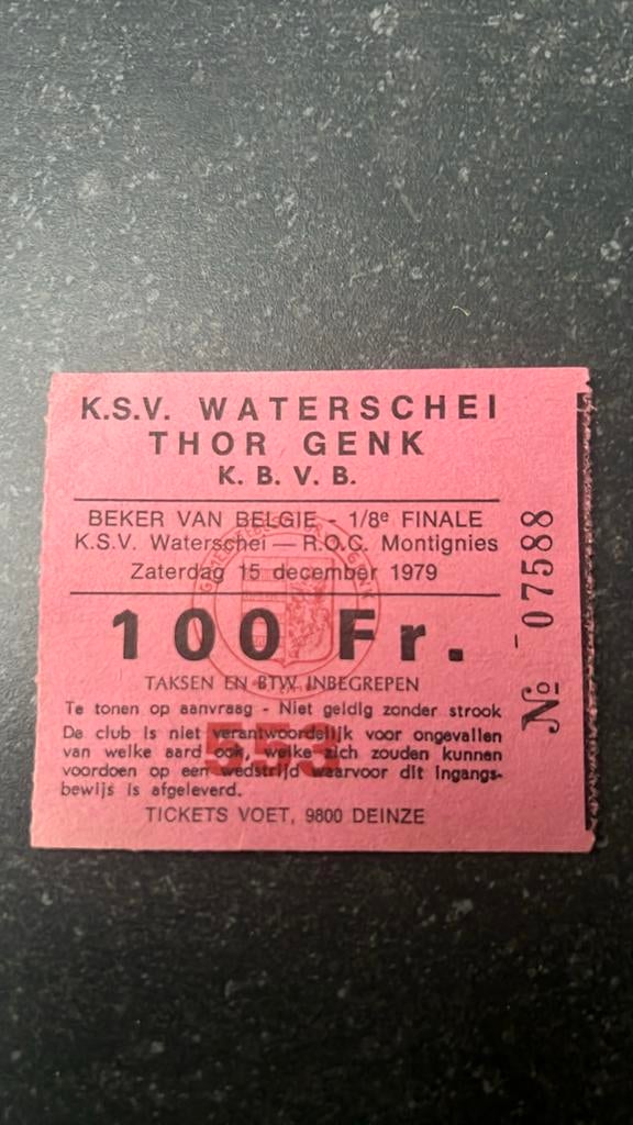 Ticket Waterschei Olympic Charleroi 1/8 Beker van België, Verzenden