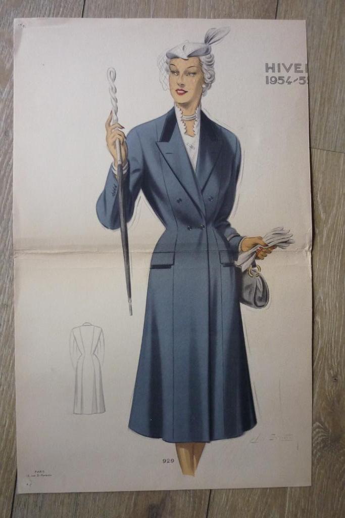 Vintage tekening uit mode tijdschrift jaren '50 (2), Enlèvement ou Envoi