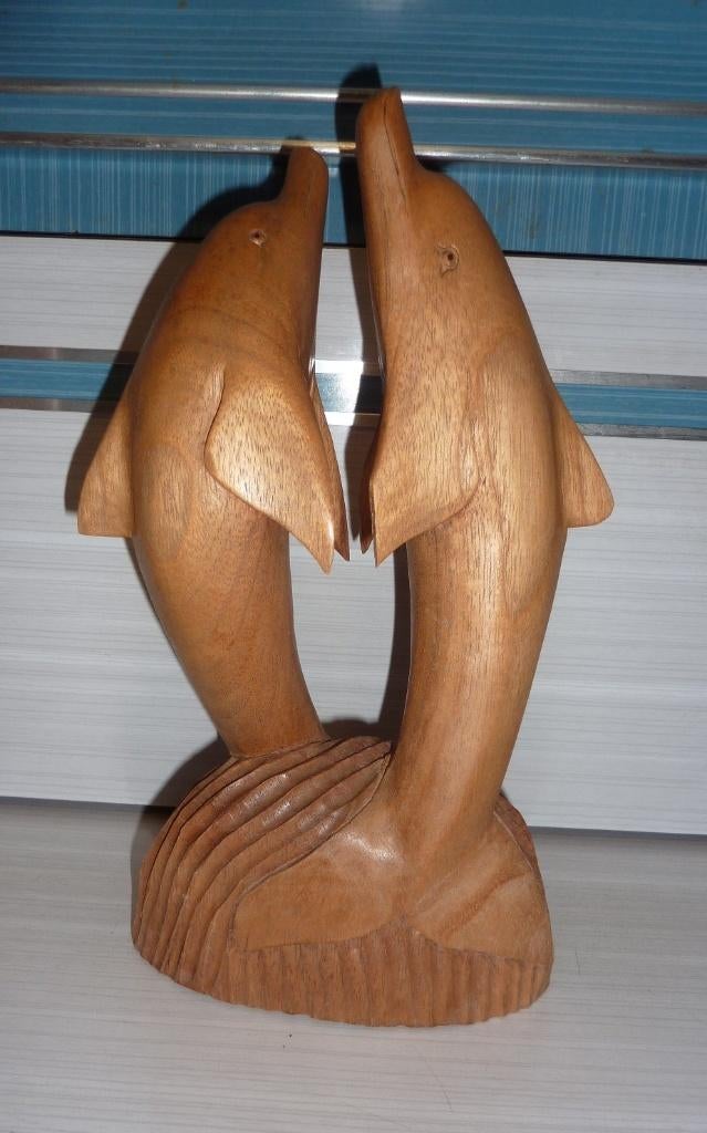 Déco Dauphins en bois - Hauteur 31,5cm, Collections, Enlèvement, Comme neuf, Animal