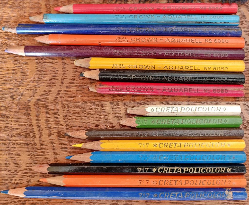 9 Crayons couleur CROWN Aquarell 6080 ou CRETA POLICOLOR 717, Enlèvement ou Envoi, Utilisé