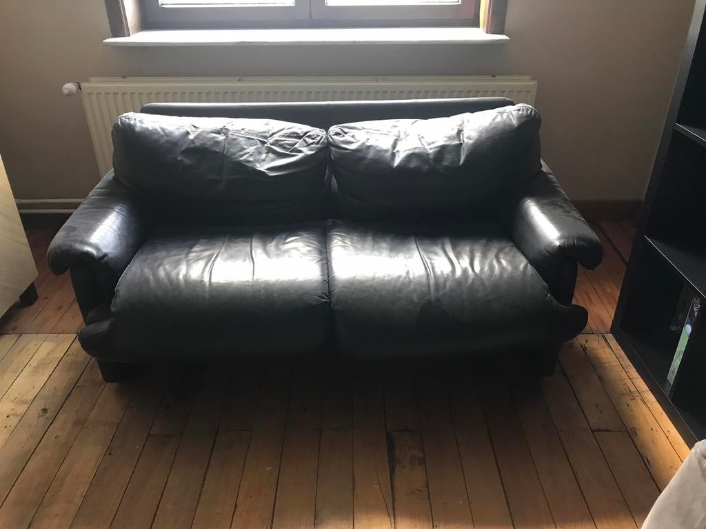 Lederen zetel, Huis en Inrichting, Ophalen, Gebruikt, 150 tot 200 cm, Tweepersoons