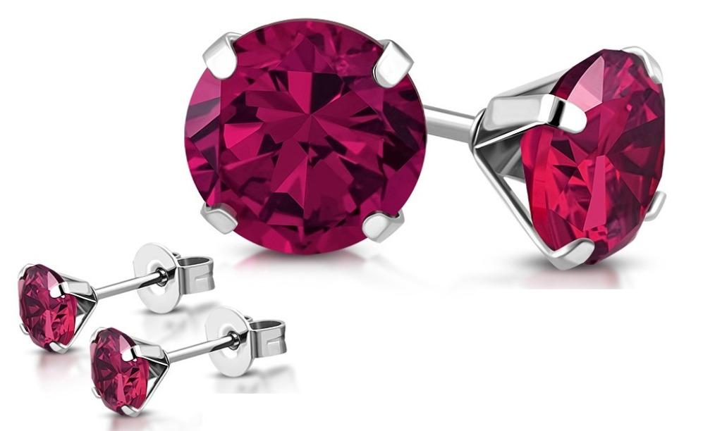 Stalen oorbellen zirkonia 9mm fuchsia, Ophalen of Verzenden, Nieuw