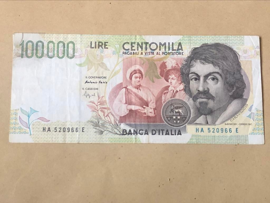 Italie 100000 lires Caravaggio, Enlèvement ou Envoi, Italie, Billets en vrac