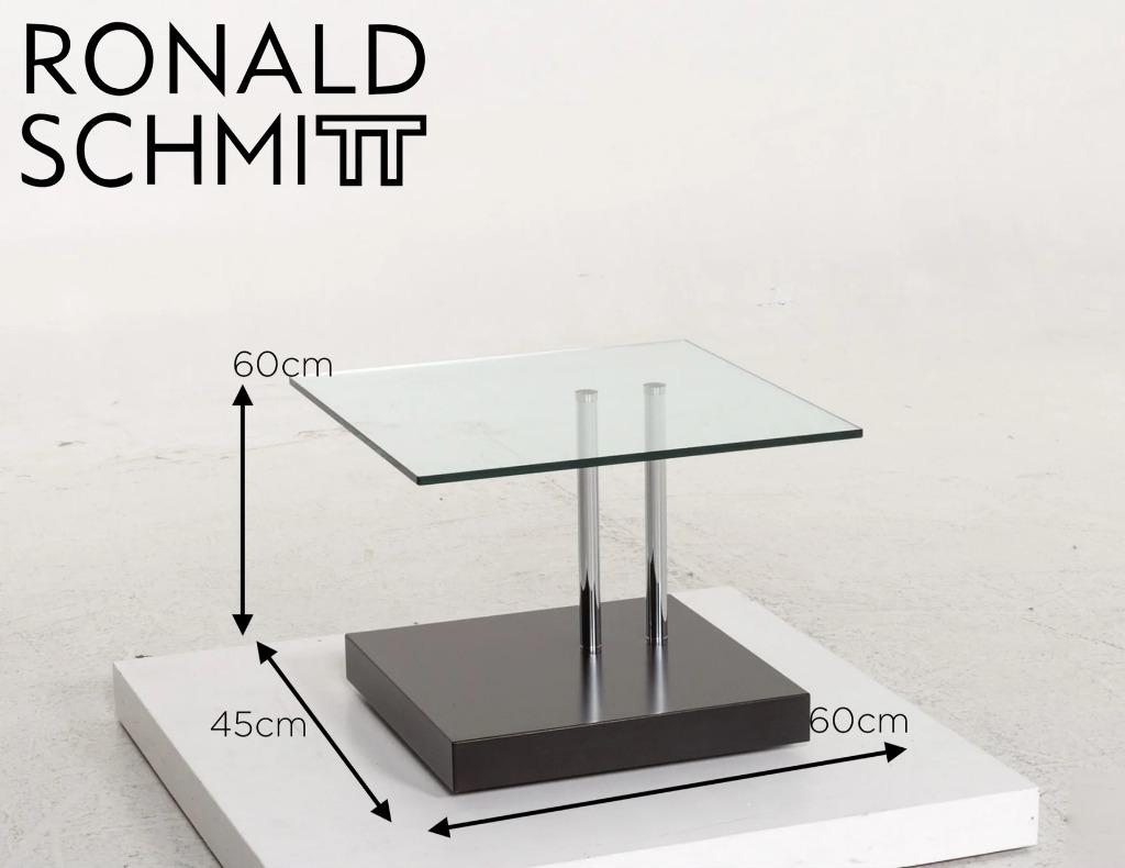 Ronald Schmitt design bijzettafel glas/chroom zwart 60x60, Vierkant, 55 tot 75 cm, Glas, Ophalen