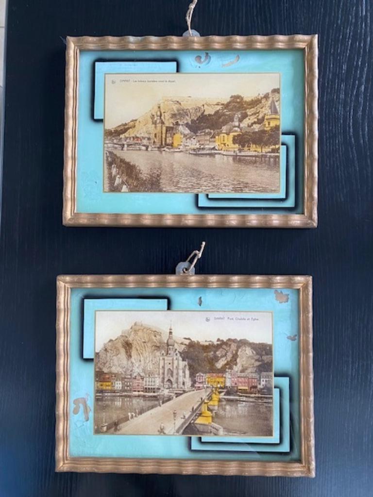 2 cadres vintage avec verre + 2 cartes postales de Dinant, Envoi