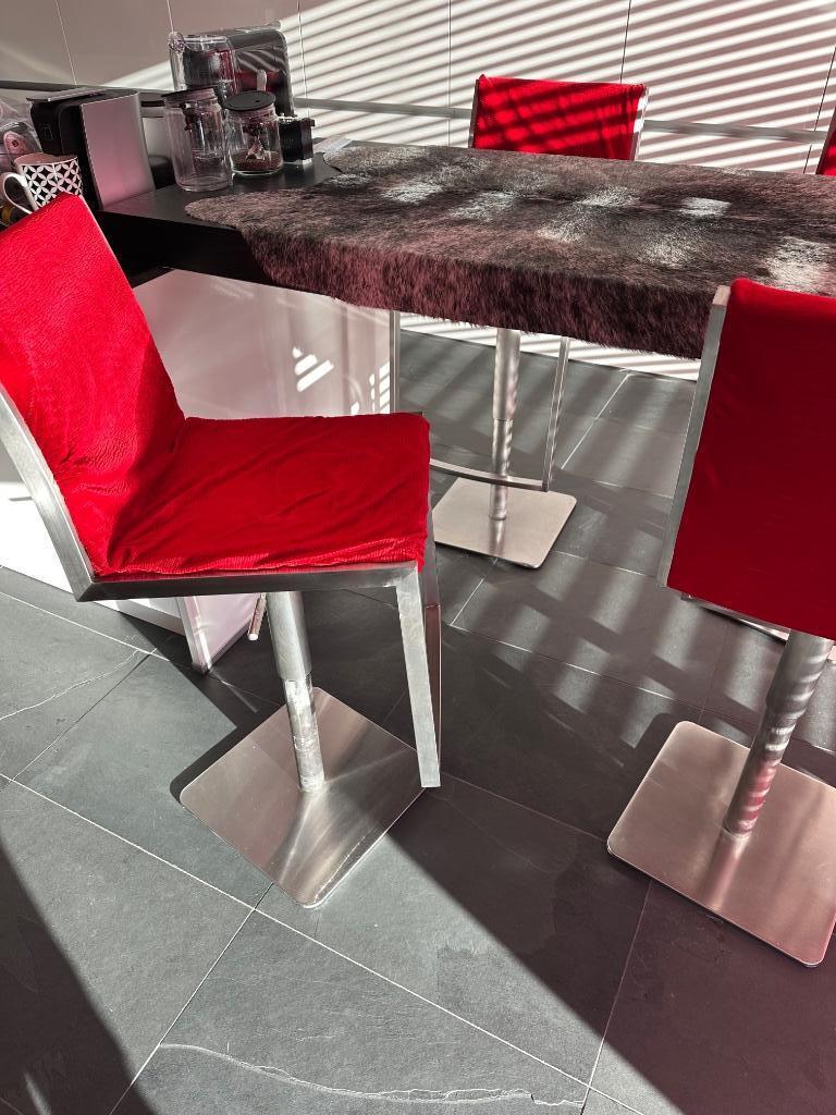 4 stevige verstelbare barkrukken in inox, Maison & Meubles, Tabourets de bar, Utilisé, 90 cm ou plus, Métal, 4 tabourets, Réglable en hauteur