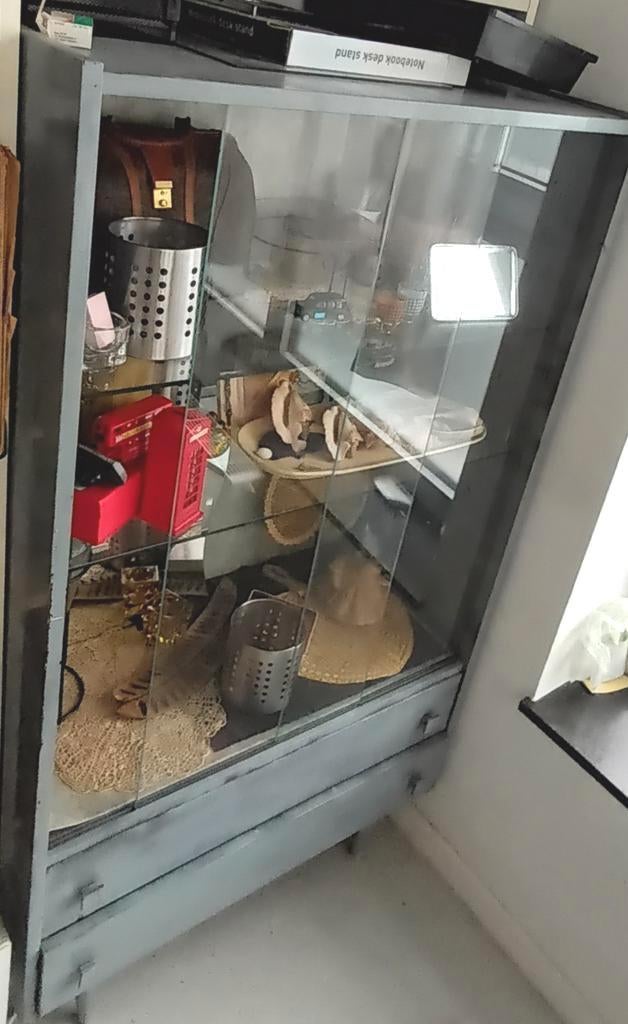 🔵 Retro boekenkast, schuiframen, houten vergrootglas, Huis en Inrichting, Ophalen, Gebruikt, Vintage, 50 tot 100 cm