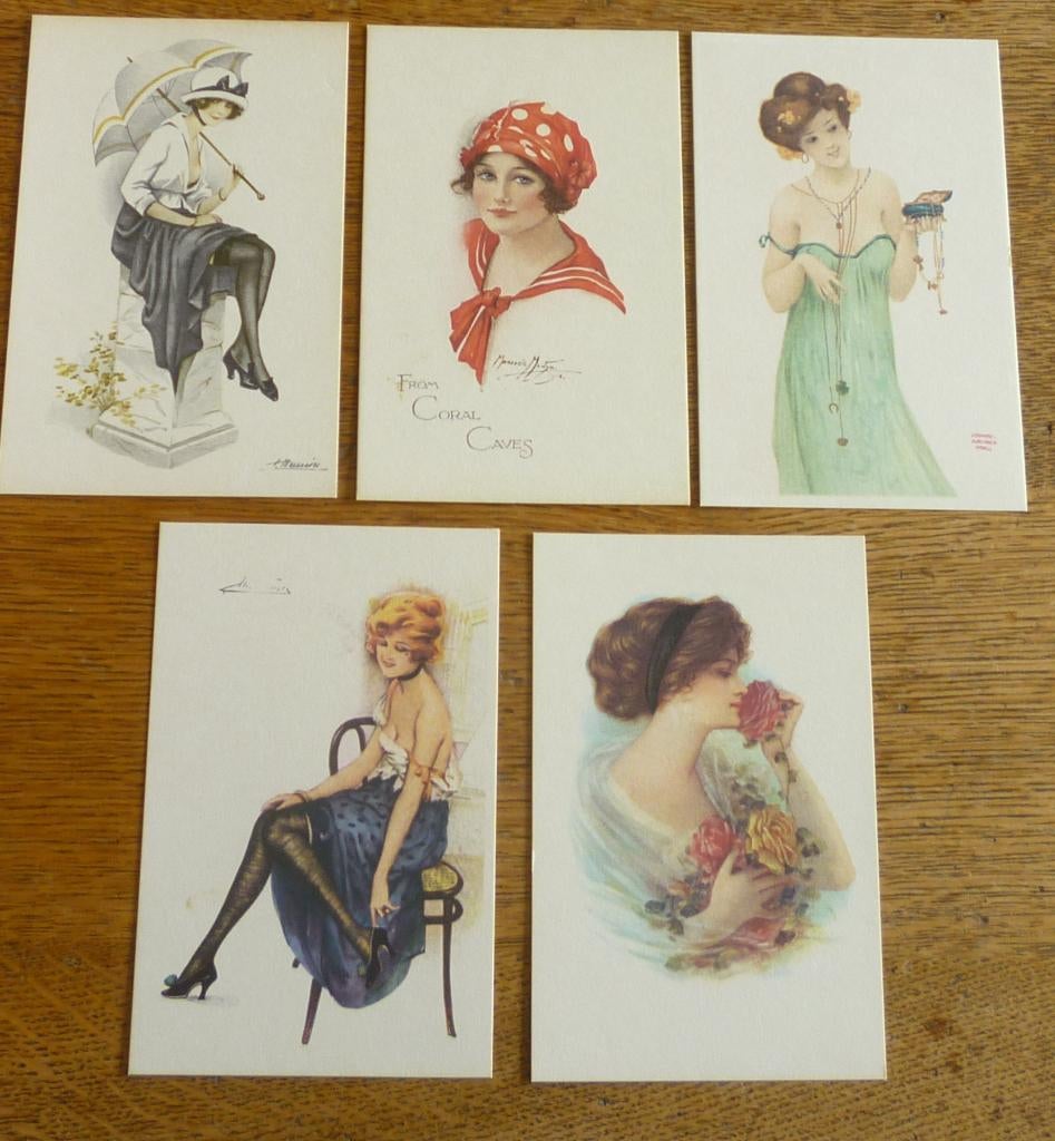 Lot de 5 cartes publicitaires vintage Bio-Tex “Les dames”, Verzamelen, Ophalen of Verzenden, Zo goed als nieuw, Overige typen