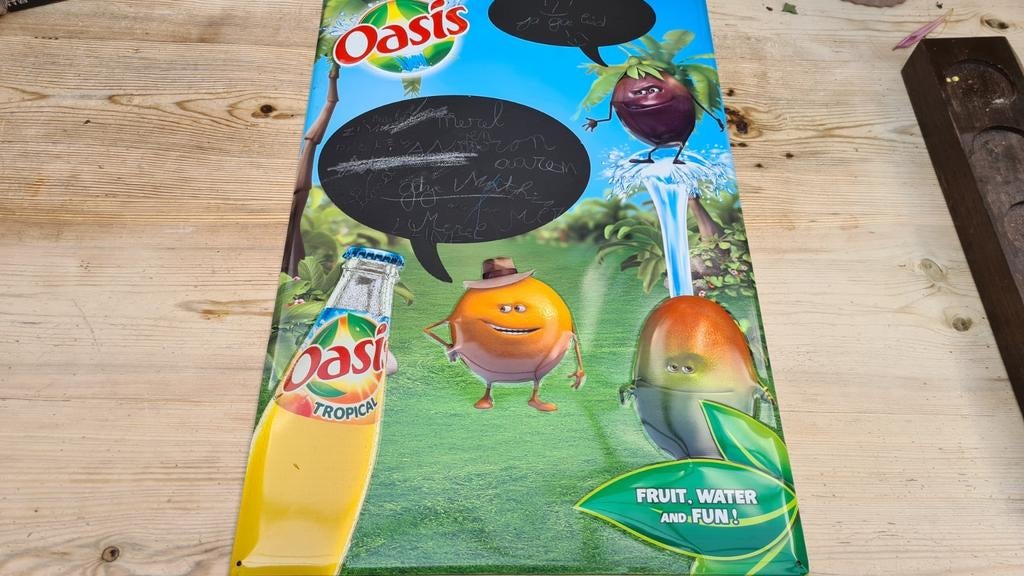 Oasis metalen krijtbord, Verzamelen, Merken en Reclamevoorwerpen, Ophalen of Verzenden, Gebruikt