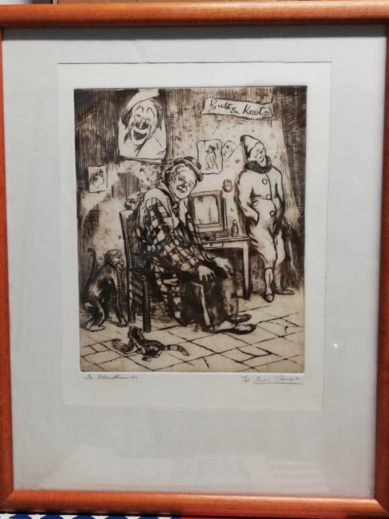 G Langie; ets; 'De Kleedkamer', Gentse kunstenaar, Ophalen of Verzenden