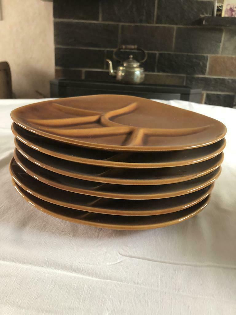 6 vintage fondue/gourmetborden en 5 kommetjes, Huis en Inrichting, Ophalen of Verzenden, Gebruikt
