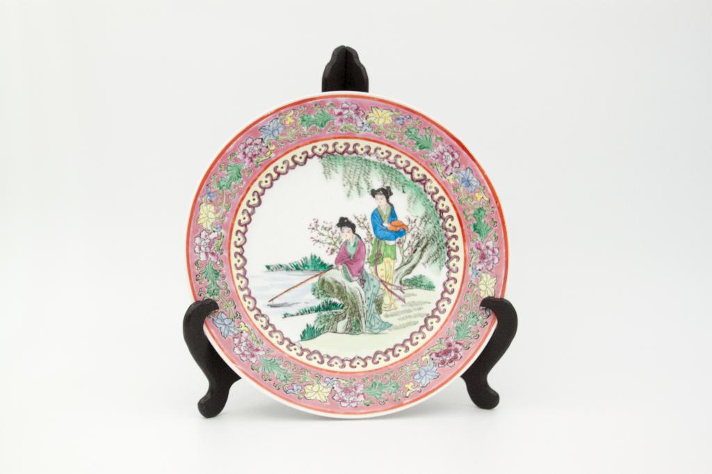 Famille rose bord – visscène & roze rand, 25 cm, Enlèvement ou Envoi