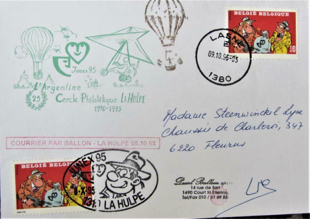 FDC- BELGIË- BALLONPOST- LASNE- LA HULPE, Enlèvement ou Envoi, Affranchi, Autres thèmes