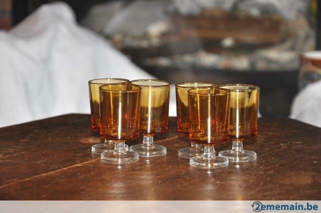 6 verre a liqueur ocre sur pied blanc, Enlèvement ou Envoi