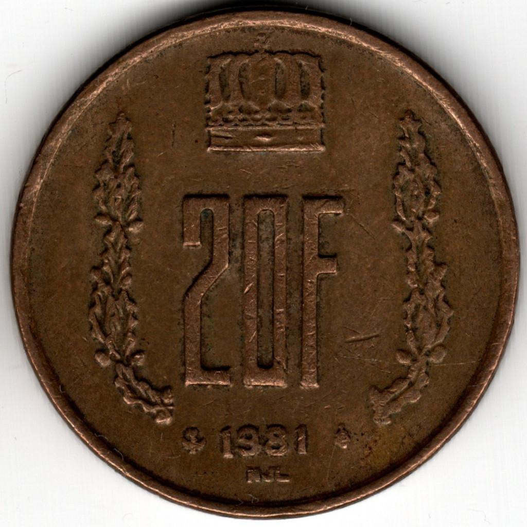Luxemburg : 20 Francs 1981  KM#58  Ref 16431, Ophalen of Verzenden, Overige landen, Losse munt