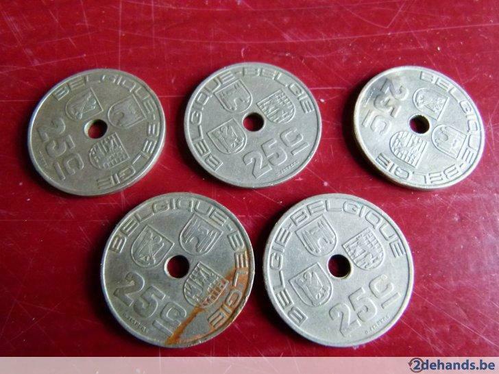 5x 25c maillechort, type Jespers, Leopold III, Postzegels en Munten, Ophalen of Verzenden