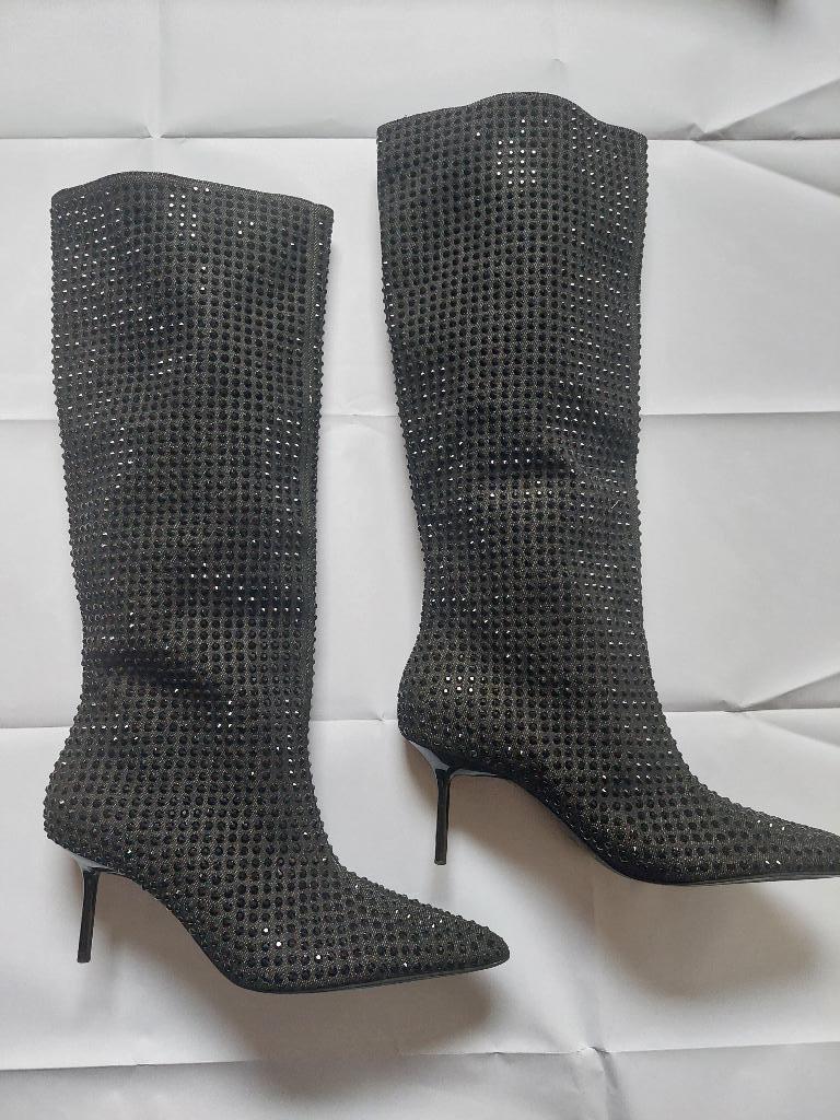 794C* ZARA - mooie zwarte glitterlaarzen (41), Hoge laarzen, Verzenden, Nieuw, Zara